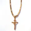 24K Solid Yellow Gold GF 6mm Italian Figaro Link Chain Halsband 24 Kvinnor Herr Jesus Crucifix Cross Pendant266Z