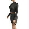 Sexy Womens Autumn long Sleeve Dress Fashiom Bandage 2 Piece Set Black dresses Bodycon Slim Sexy Party Dress Party Cocktail Short Mini Dress