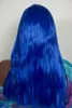Znakomite eleganckie długie, ciemnoniebieskie faliste peruki włosy