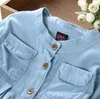 Crianças meninas denim camisas do bebê meninas casual tecido macio crianças camisa blusa criança flouncing lace tops crianças meninas moda roupas