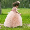 Prenses Mor Yeni Küçük Mücevher Boyun Katmanlı Tül Toddler Glitz Pageant Elbiseler Çocuklar için Kızlar Doğum Günü Gowns