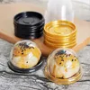 50 Sets Goud Ronde Plastic Cake Box Single Tray Food Grade Plastic Bakken Muffin Gift Verpakking Dozen voor gasten Feestartikelen