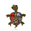 Women's Vintage Rhinestones Small Turtle Brooch Bronze Colorful Crystal Pin Interesting Fashion Jewelry for Suit Coat Jacket