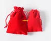 50 pz / lotto 5 * 7 cm 7 * 9 9 * 12 cm 10 * 15 13 * 18 20 * 30 cm Sacchetto di velluto Borsa con coulisse Colore ROSSO Sacchetti di imballaggio per gioielli Borsa regalo di Natale per matrimoni