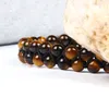 Mężczyźni Bransoletka Double Zroszony 6mm Natural A Grade Tiger Eye Kamienne Koraliki Macrame Przyjaźń Bransoletka Ładna prezent Gorąca Sprzedaż