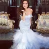 Robes de mariée de luxe sirène trompette cristaux complets haut volants jupe en tulle corset à lacets robes de mariée sur mesure de haute qualité