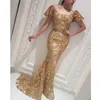 Luxe Dubai Golden Prom Dresses Off The Shoulder Short Mouwen Kant Applicaties Avond Party Toga Gorgeous Saoedi-Arabië Zeemeermin Avond Dres