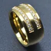 Men's Gold Tone Stainless Steel CZ Wedding Engagement Ring Band R276A SIZE U-z+5