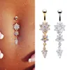 섹시한 배꼽 막대 배꼽 벨트 반지 배꼽 피어싱 CZ Crystal Flower Body Jewelry Velavent Piercing Rings Drop 8635721