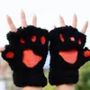 Kawaii Cute Women Winter y Bear/Cat Plush Paw/Claw Glove - Новинка, мягкие махровые женские полупокрытые перчатки, подарок на Рождество Y181022101667527
