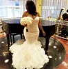 Свадебное платье африканского плюса Плюс Свадебное платье Свадебное платье Русалка Тул и кружевные свадебные платья Дубай Арабский Вестидос317G
