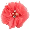 Hot sale chiffon handwork pearl rhinestone flowers hairpin children headdress flower clip baby hair accessories T3G0030