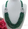 Handmade 3strands green jade micro inlay zircon accessories sweater necklace long 58-63 cm