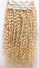 new arrive brazilian human virgin remy clip ins hair extensions curly hair weft blonde color 9pieces with 18clips