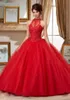 Pure col rond doux 16 mascarade rouge perlé Quinceanera robes dentelle appliqué robes de bal Tulle Debutante robe Ragazza