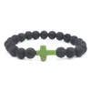 Braccialetti con filo di perline di pietra lavica Diffusore di olio essenziale nero naturale Bracciale con croce elastica Gioielli con corde di roccia vulcanica