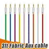 Câble audio stéréo 3,5 mm AUX Fil de tissu tissé tressé Cordons auxiliaires Jack mâle à mâle M / M 1 m 3 pieds de plomb pour Iphone Samsung Mobile Phon