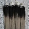 Extensions de cheveux humains à micro-boucles ombrées des années 400, 400 g, extensions de cheveux humains brésiliens vierges, micro-anneaux, 1B/gris, micro 10"-26"