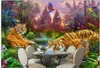 papel de parede 3D Custom Photo mural Wallpaper Forest colorful parrot flying lotus pond tiger animal children's oil painting home decor