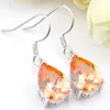 LuckyShine Gorgeous smycken Water Drop Champagne Morganite Earrings 925 Silver Woman Zircon Hook Earrings 4077421