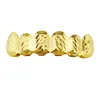 Hip Hop Grillz Golden Carving Pattern Dental Grills Real Gold Plated Cool Rapper Body Jewelry 2699964