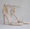 White Wedding Shoes مصمم صنادل كريستال لشاطئ الريف في الهواء الطلق على الطراز الصيفي على الطراز الصيفي