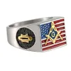 Mens Stainless Steel 18K Gold Plated Colorful Epoxy American Flag Rings Freemasonry Masonic Logo Engraved