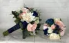 Navy Blue Bridal Букет Blush Blush Peony Bridesmaid Свадебные Цветы Манарес-Аксессуар Сторона Украшения De Novia