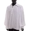 Vintage Renaissance Men Middeleeuwse shirt dichter Piraten Kostuum Vampire Colonial Gothic Lace-Up White Black Tops XS-XL