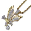 Männer Iced Out Gold Farbe Überzogene Tier Adler Flügel Charm Anhänger Halskette Micro Pave Zirkon Hip Hop Schmuck