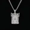 Nyaste Style Toppkvalitet Koppar Micro-Inserts Cubic Zirconia Crown King Pendant Halsband Kubansk kedja för Hip Hop Rapper Tillbehör