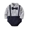 INS baby Clothing romper girl boy gentleman stripped boy romper girl Lolita romper spring fall baby clothes
