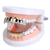 18K Real Gold Denti Grillz Caps Iced Out Top Bottom Vampire Fangs Dental Grill Set Commercio all'ingrosso