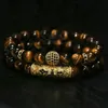 2pcset Natural Tiger Eye Pearl Perles Bracelet Set Bijoux pour hommes et femmes Matières élastiques accessoires de bracelet