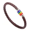 Fashion Charm Rainbow LGBT Pride Handmade Braided Bracelet PU Leather Weave Magnet Clasp Stainless Steel Jewelry Wholesale