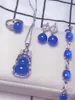 Natuurlijke Echte edelsteen Blauwe Chalcedony Inlay 925 Silver Hanger Armband Oorbellen Ring Four-Piece Set