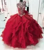 Crystal Beaded Bodice Corset Organza Ruffles Quinceanera Dress Ball Gowns Princess Prom Dresses High Neck Sweet 16 Party Gowns