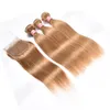 Bundles brésiliens d'armure de cheveux raides avec fermeture Honey Blonde Human Hair 3 Bundles avec fermeture 27 # Extension brésilienne de cheveux raides