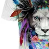 Bunte Feder-Löwe ​​3D T-Shirts Eignung-kurze Hülsen-Blumen-T-Shirt gotischer Löwe-T-Stück übersteigt Sommer-zufällige Männer 2018 Streetwear