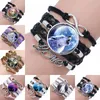 Zwarte kleur gotische wolf maan glas koepel bedel armband bangle sieraden love boy heren handgemaakt