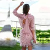2020 Novo vestido de baile de penas lindas de penas de mangas longas de rosa abertas com vestidos de noite de boi vestidos de cocktail para special5530729