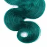 Vendita calda Verde scuro Onda del corpo Capelli umani Tesse 3 Pz / lotto Radice scura Estensione dei capelli verdi Due toni Capelli vergini peruviani