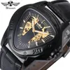 Vinnare Automatiska Mekaniska Män Klockracing Sport Design Triangel Skelett Armbandsur Top Märke Luxury Golden Black