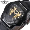 GAGNANT Automatique Mécanique Hommes Montre Racing Sport Conception Triangle Squelette Montre-Bracelet Top Marque De Luxe D'or Noir