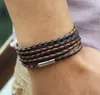 Xqni zwart retro wrap lang lederen armband mannen bangles mode sproty ketting link mannelijke bedelarmband met 5 ronden