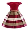 Fashion Puff Sleeves Mix Color Stripe Jacquard Party Dress for Girls Wedding Satin Europe and American Princess Dresses fit 3-10 Years kids