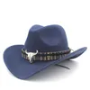 Style etniczny kowbojski western kapelusz moda unisex solidna kolor cowgirl jazzowa czapka z aluminiowym paskiem byka dla mężczyzn dla kobiet rozmiar 5658cm5247186