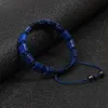 Moda Bangle Jewelry Men Atacado 10pcs / lot 8x8mm Natural Lapis Lazuli Praça Stone Beads Geometric pulseira trançada