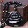 Großhandel - Natürlicher echter schwarzer Stein Maitreya Buddha Anhänger Männer und Frauen Halskette Hei Yao Shi Lachen Buddha Jade Anhänger Anhänger Schmuck