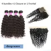 10a klasy Human Virgin Hair Remy Wiązki Prosto ciała Deep Water Wave Z Koronką Zamknięcie Frontal Pre plucked Dla Black Women przednia Weave Rozszerzenia Wątek Kinky Curly